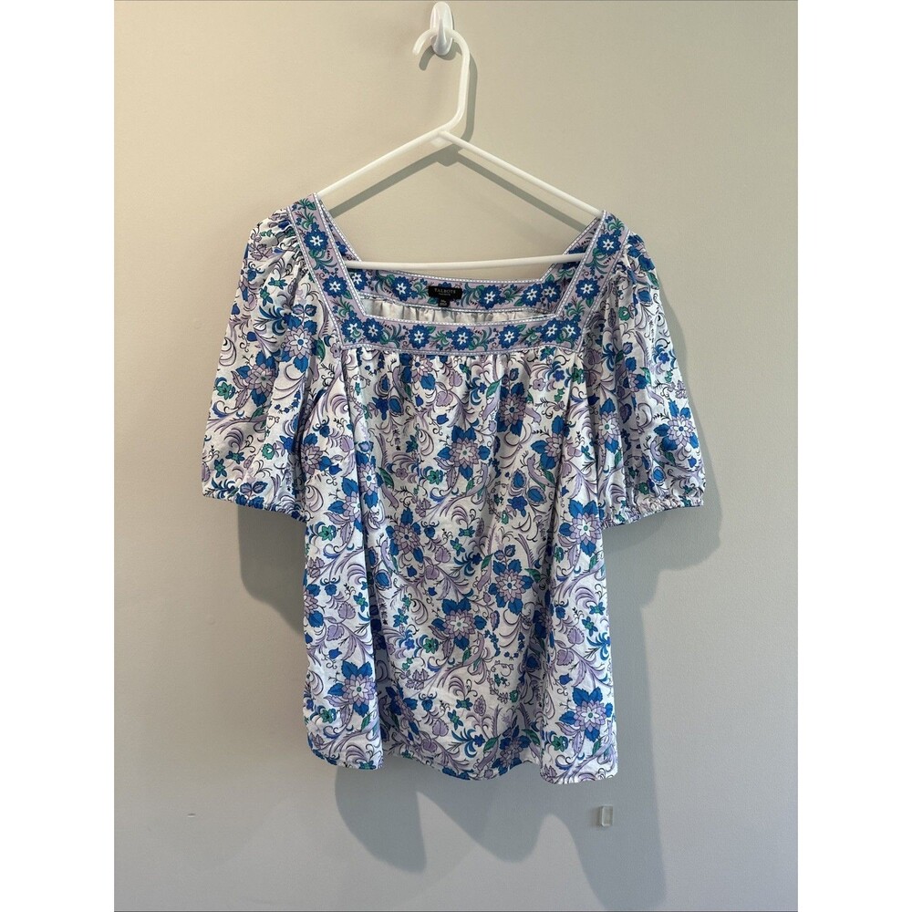 Talbots 1X Petite Floral Puff Sleeve Blouse Cottagecore Square Neck Soft Spring